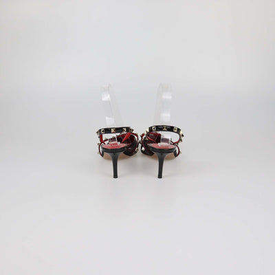 Valentino Black Mesh and Patent Leather Alcove Rockstud Slingback Pumps