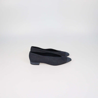 Loro Piana Two Tone Blue Denim Rebecca Cap Toe Ballet Flats
