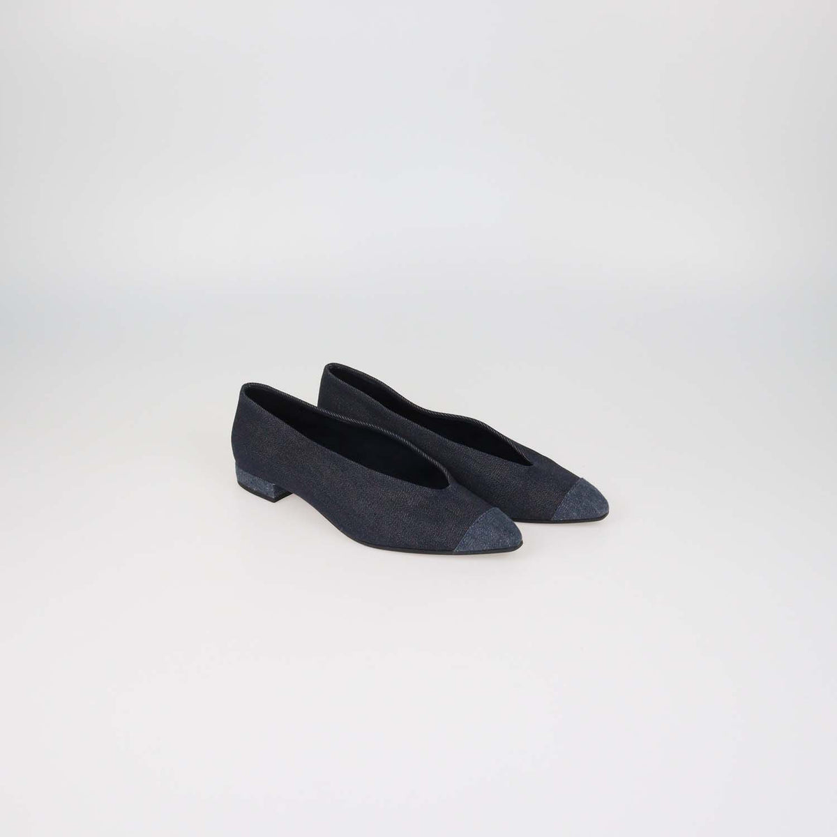 Loro Piana Two Tone Blue Denim Rebecca Cap Toe Ballet Flats