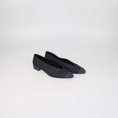 Loro Piana Two Tone Blue Denim Rebecca Cap Toe Ballet Flats
