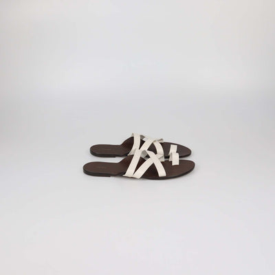 The Row White/Brown Leather Kris Flat Sandals