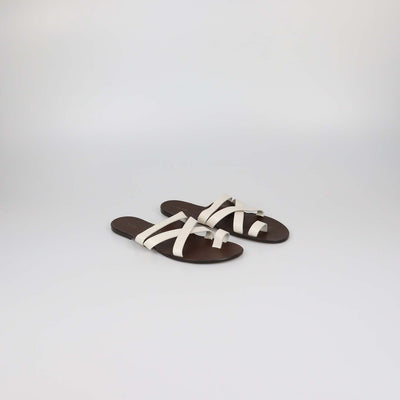The Row White/Brown Leather Kris Flat Sandals