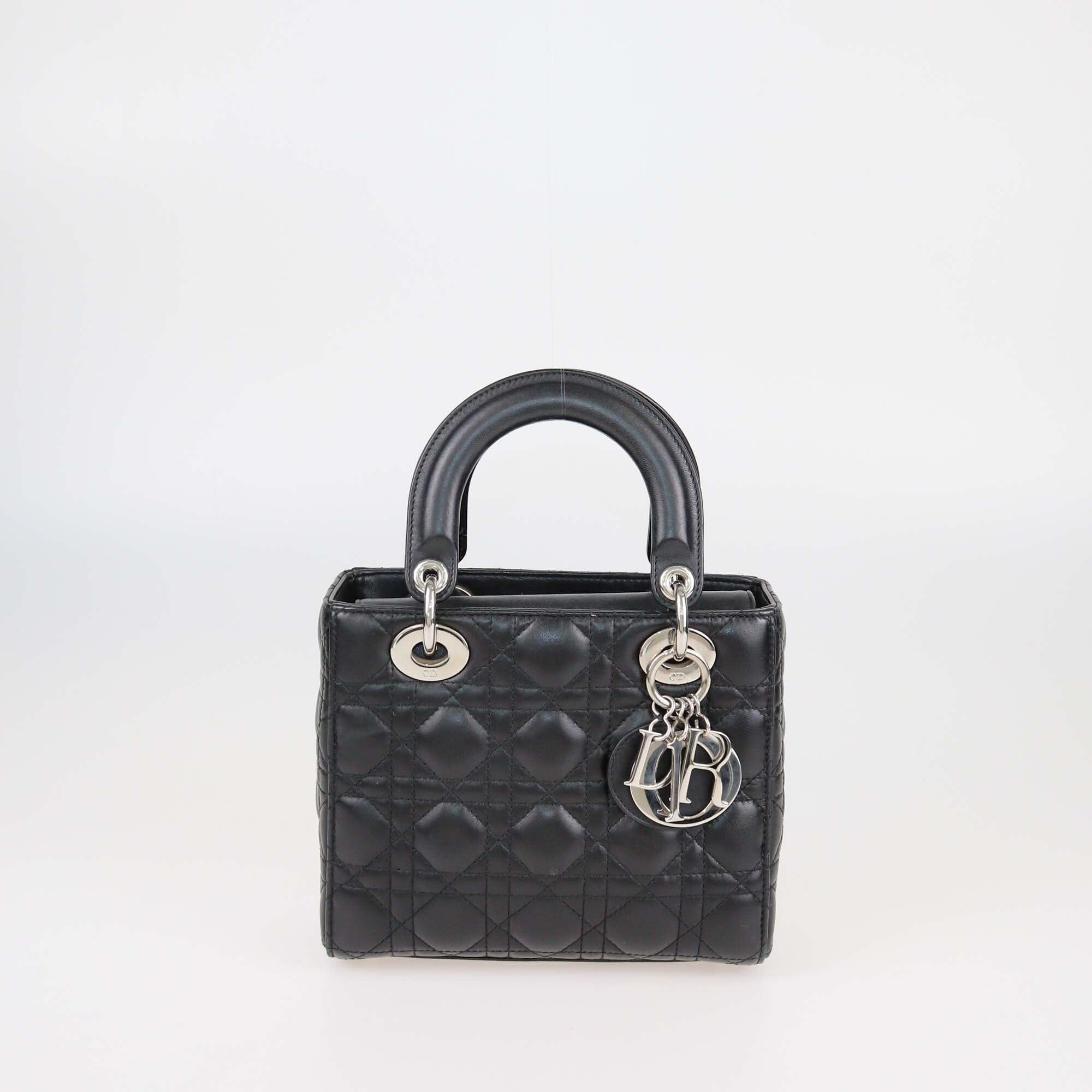 Christian Dior Black Cannage Leather Small Lady Dior Tote Womens Christian Dior 