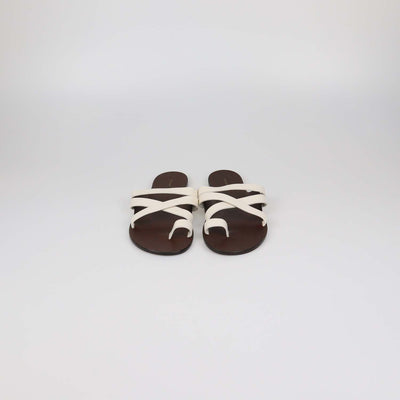 The Row White/Brown Leather Kris Flat Sandals