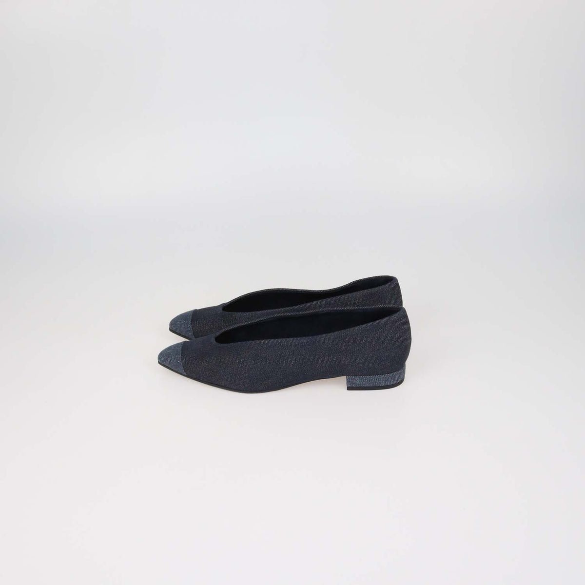 Loro Piana Two Tone Blue Denim Rebecca Cap Toe Ballet Flats