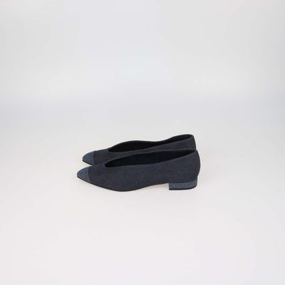 Loro Piana Two Tone Blue Denim Rebecca Cap Toe Ballet Flats