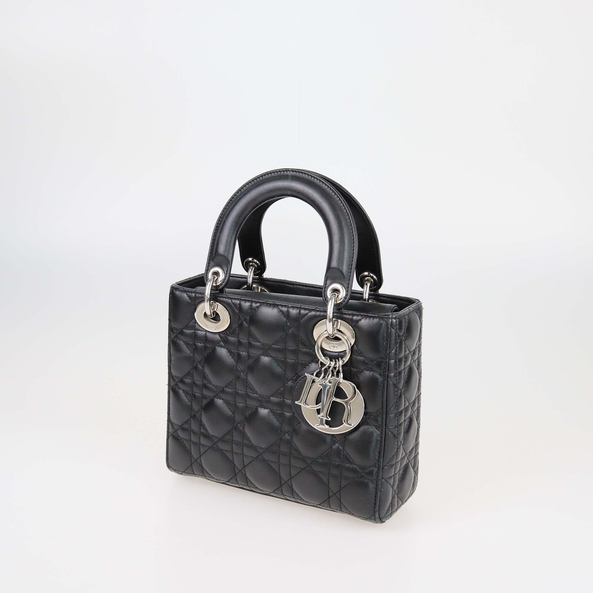 Christian Dior Black Cannage Leather Small Lady Dior Tote Womens Christian Dior 