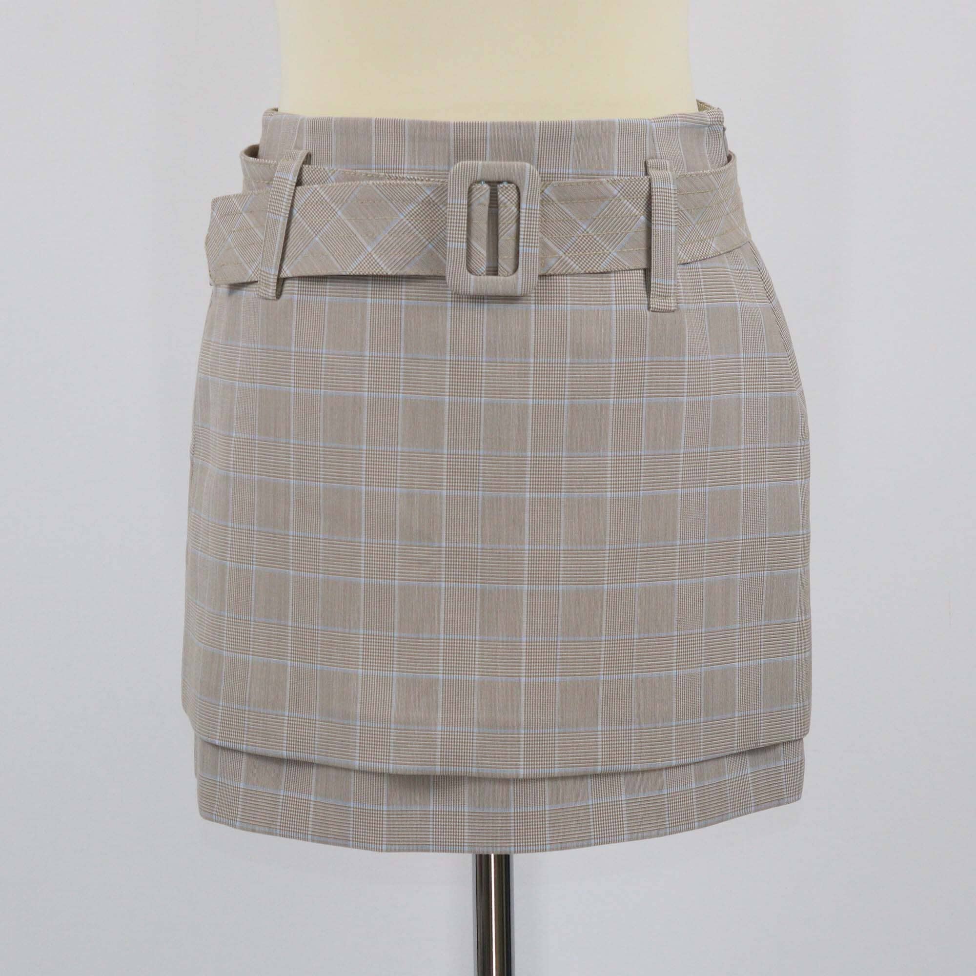 Maje Beige Plaid Print Belted Mini Skirt Womens Maje 