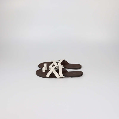 The Row White/Brown Leather Kris Flat Sandals