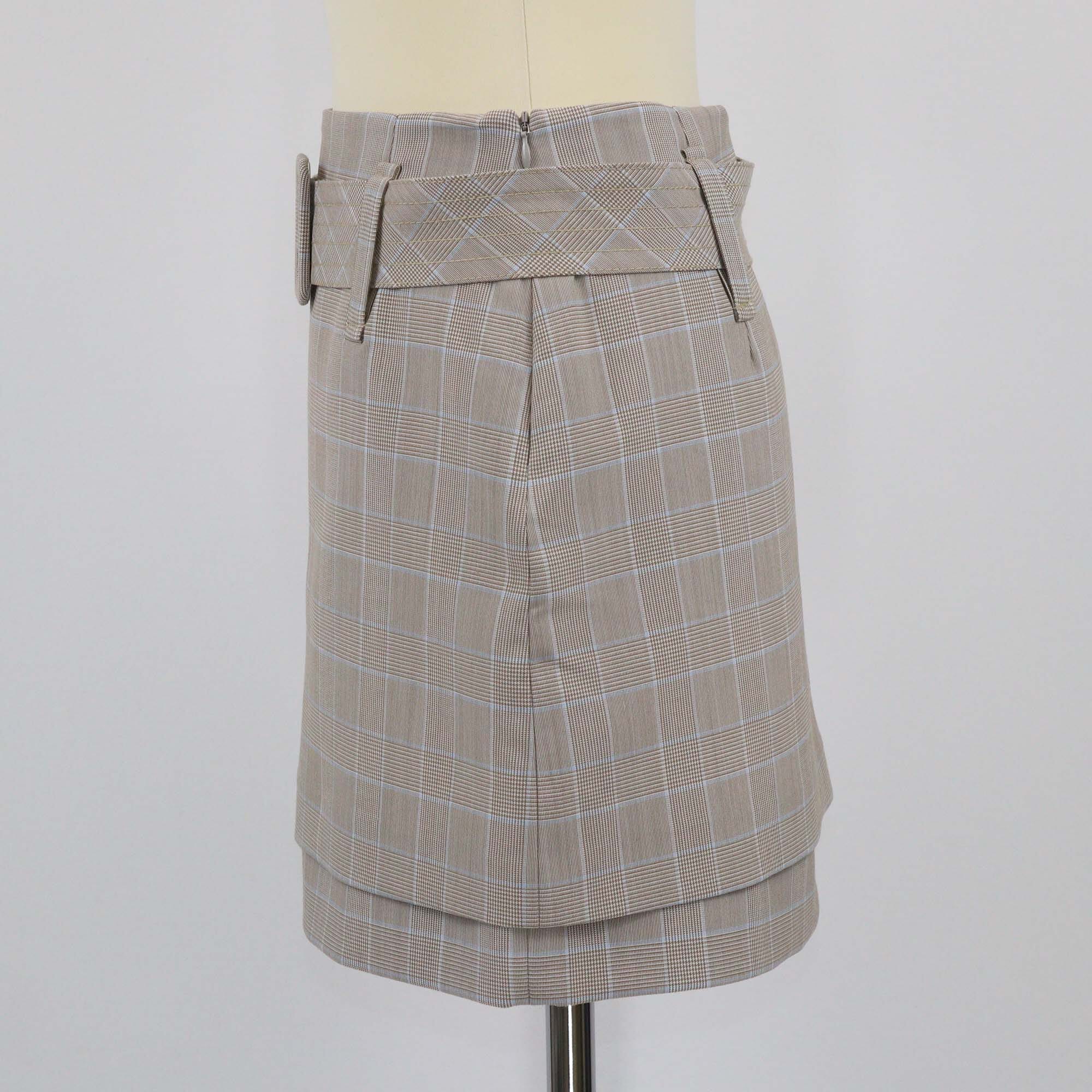 Maje Beige Plaid Print Belted Mini Skirt Womens Maje 