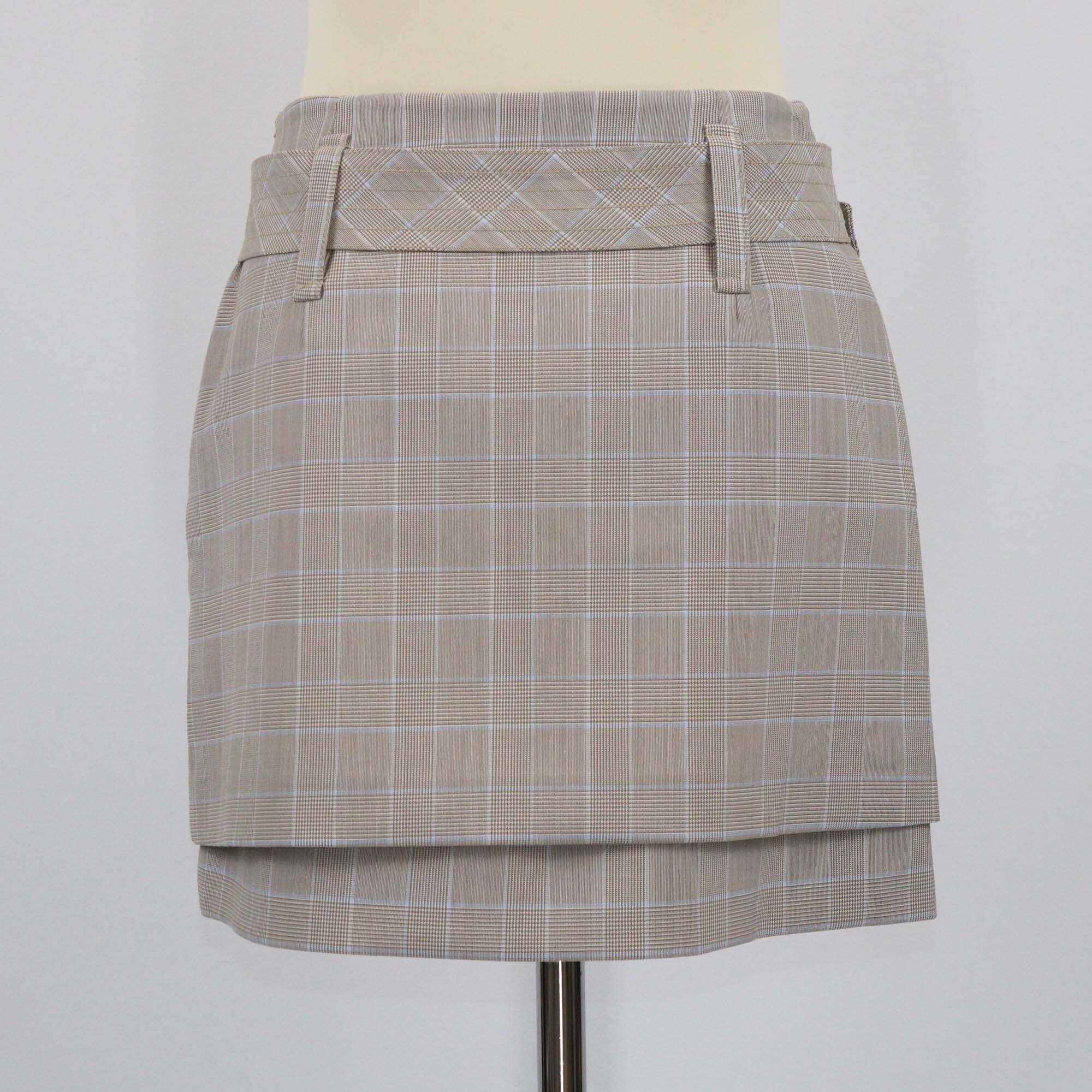 Maje Beige Plaid Print Belted Mini Skirt Womens Maje 