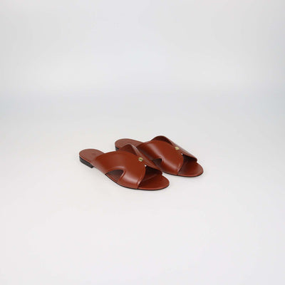 Loro Piana Oxblood Glazed Leather Vera Flat Sandals