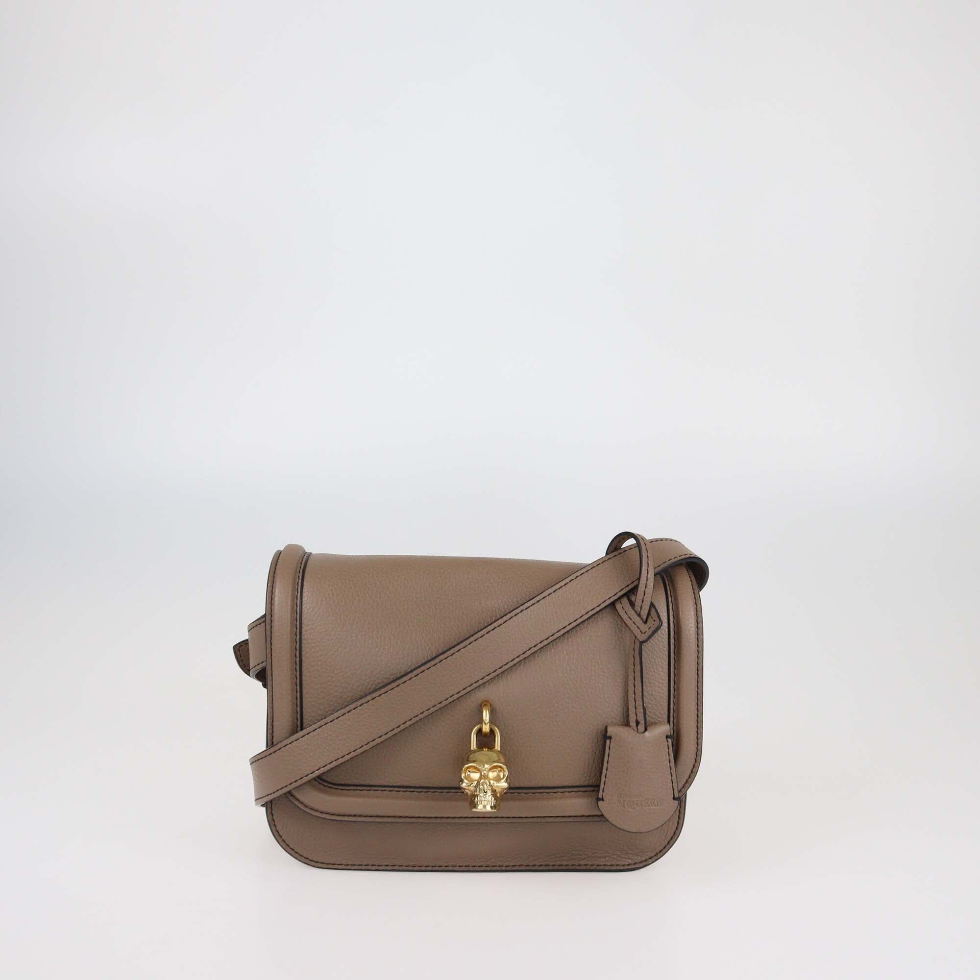 Alexander McQueen Dark Beige Leather Skull Padlock Shoulder Bag Womens Alexander McQueen 