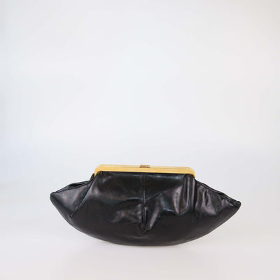 Celine Black Leather Triomphe Dome Clutch