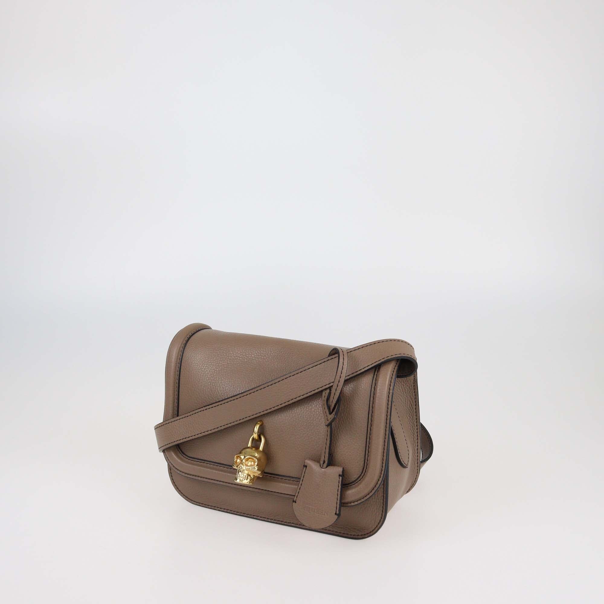 Alexander McQueen Dark Beige Leather Skull Padlock Shoulder Bag Womens Alexander McQueen 