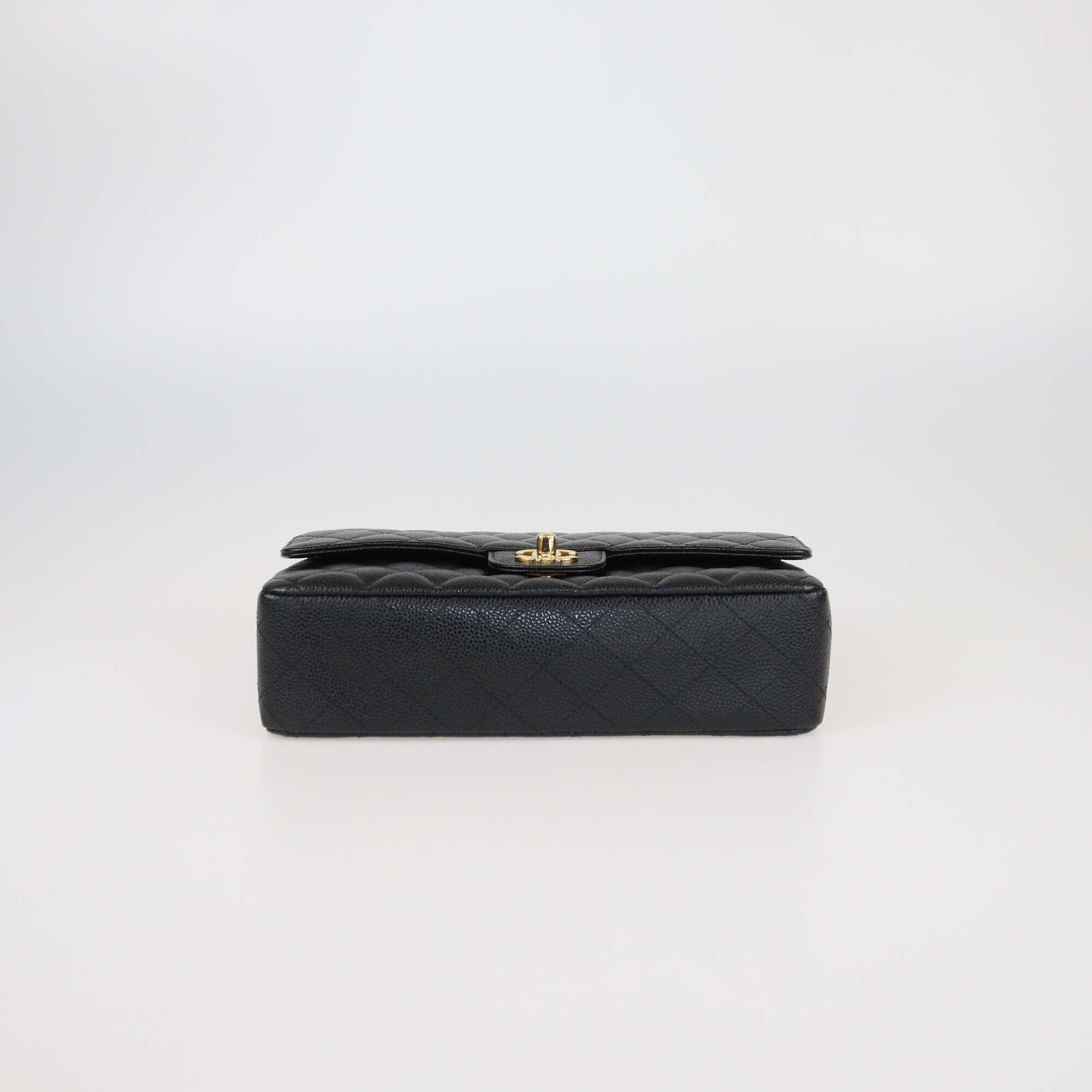 Chanel Black Quilted Caviar Leather Medium Classic Double Flap Bag Womens Chanel 