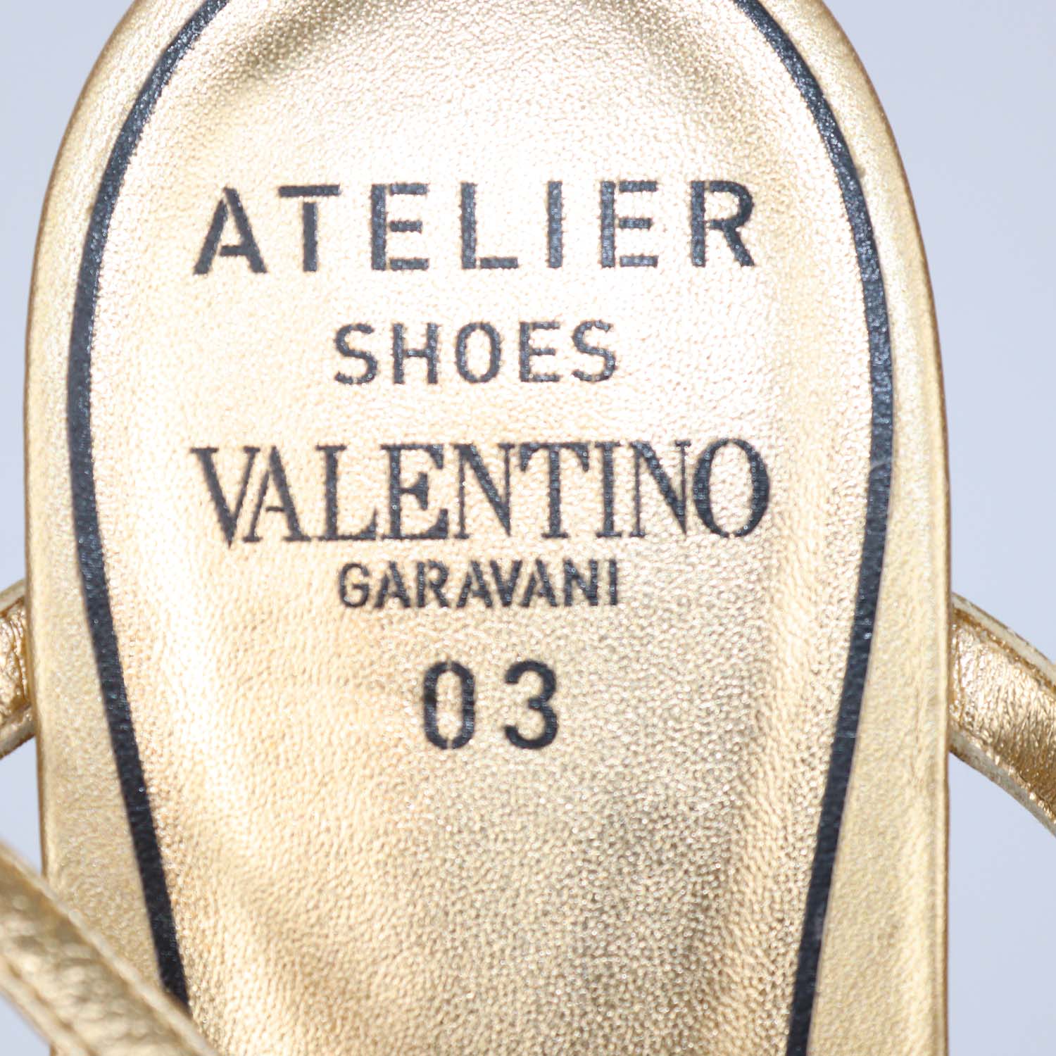 Valentino Gold Leather Atelier 03 Rose Edition Ankle Wrap Thong Flats