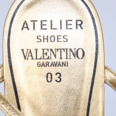 Valentino Gold Leather Atelier 03 Rose Edition Ankle Wrap Thong Flats