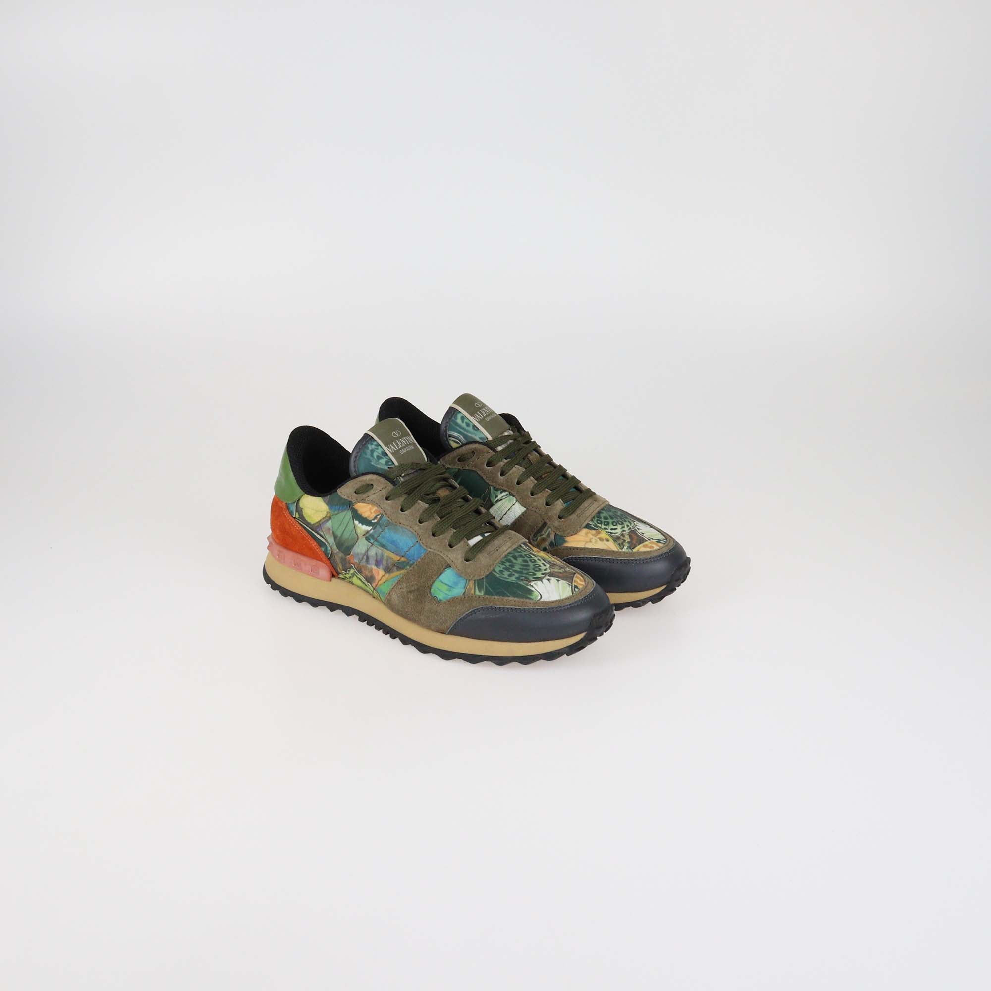 Valentino Multicolor Painted Leather and Suede Rockrunner Sneakers