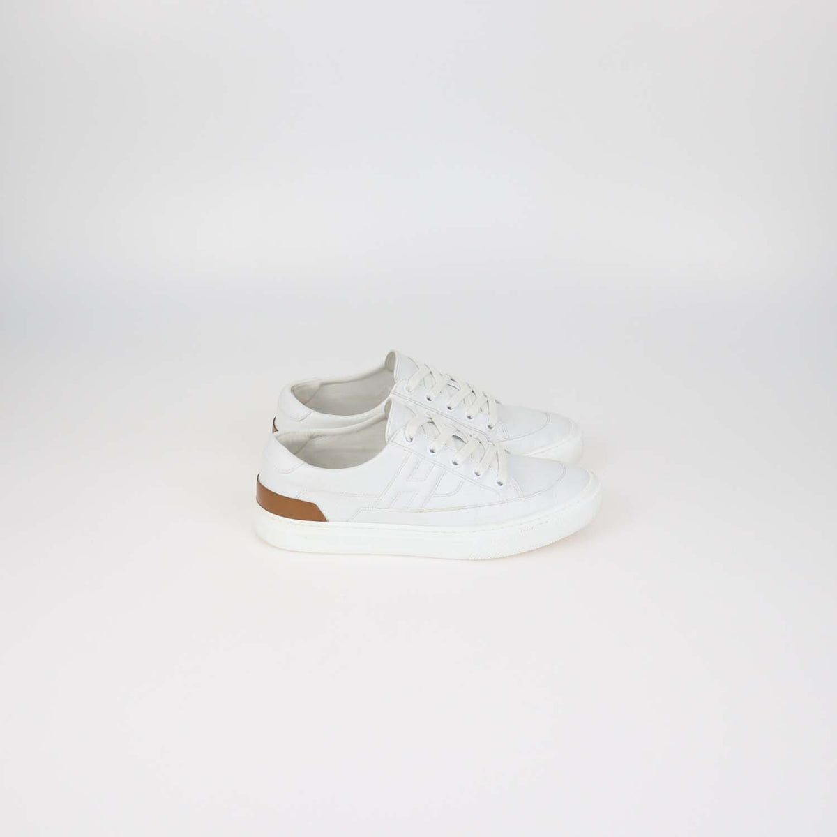 Hermes White Leather Deep Low Top Sneakers