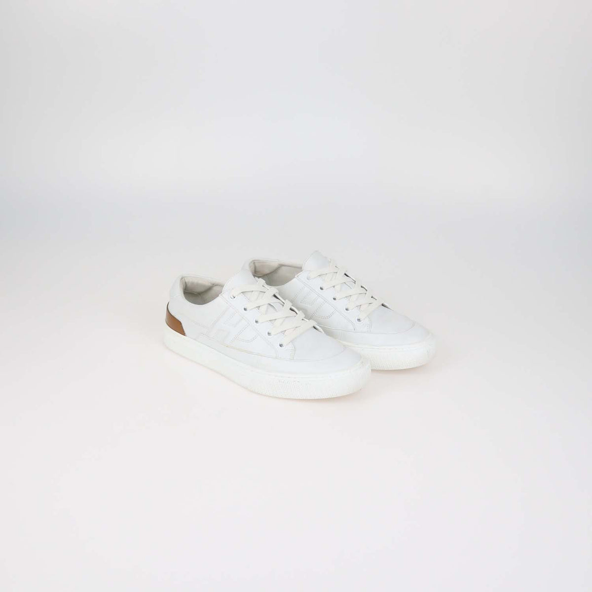 Hermes White Leather Deep Low Top Sneakers