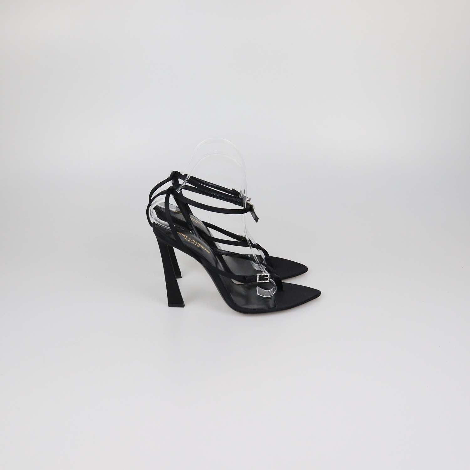 Saint Laurent Black Satin Nadja Ankle Strap Sandals