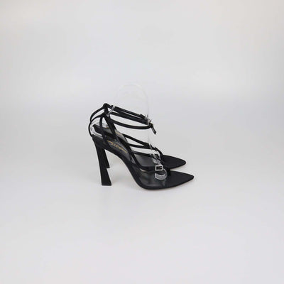 Saint Laurent Black Satin Nadja Ankle Strap Sandals