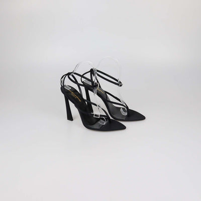 Saint Laurent Black Satin Nadja Ankle Strap Sandals