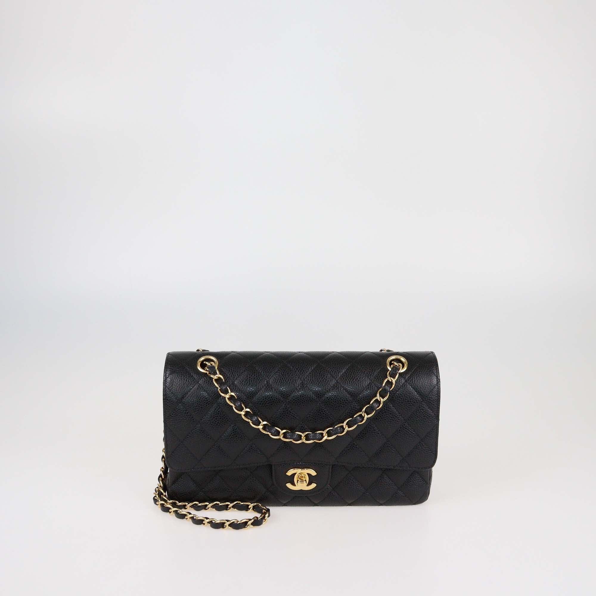Chanel Black Quilted Caviar Leather Medium Classic Double Flap Bag Womens Chanel 