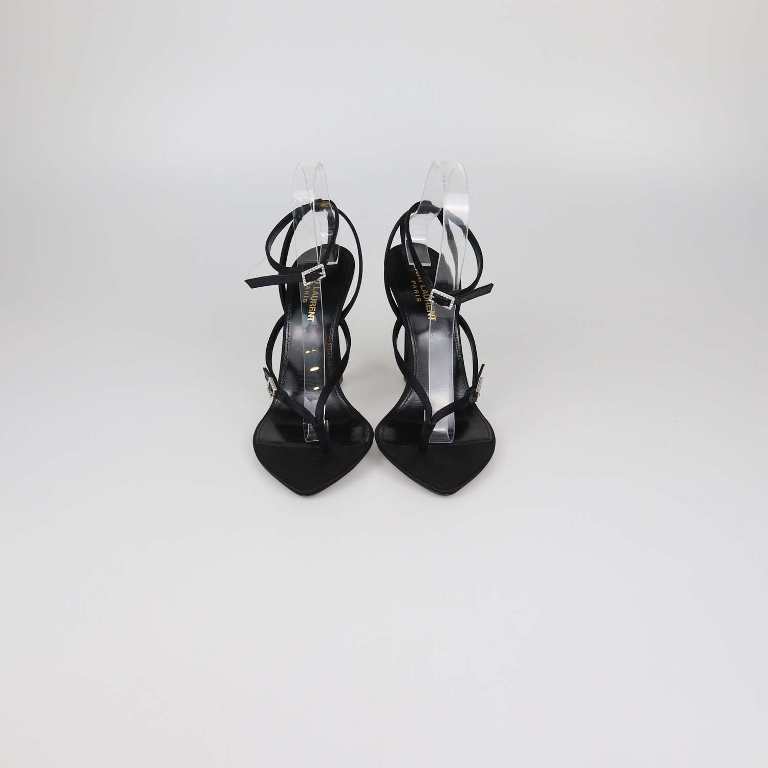 Saint Laurent Black Satin Nadja Ankle Strap Sandals