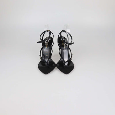 Saint Laurent Black Satin Nadja Ankle Strap Sandals