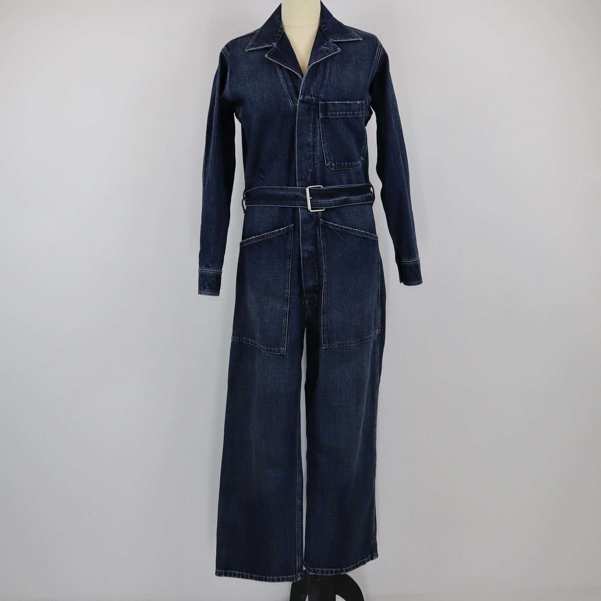 Christian Dior Navy Blue Belted Denim Jumpsuit Womens Christian Dior 