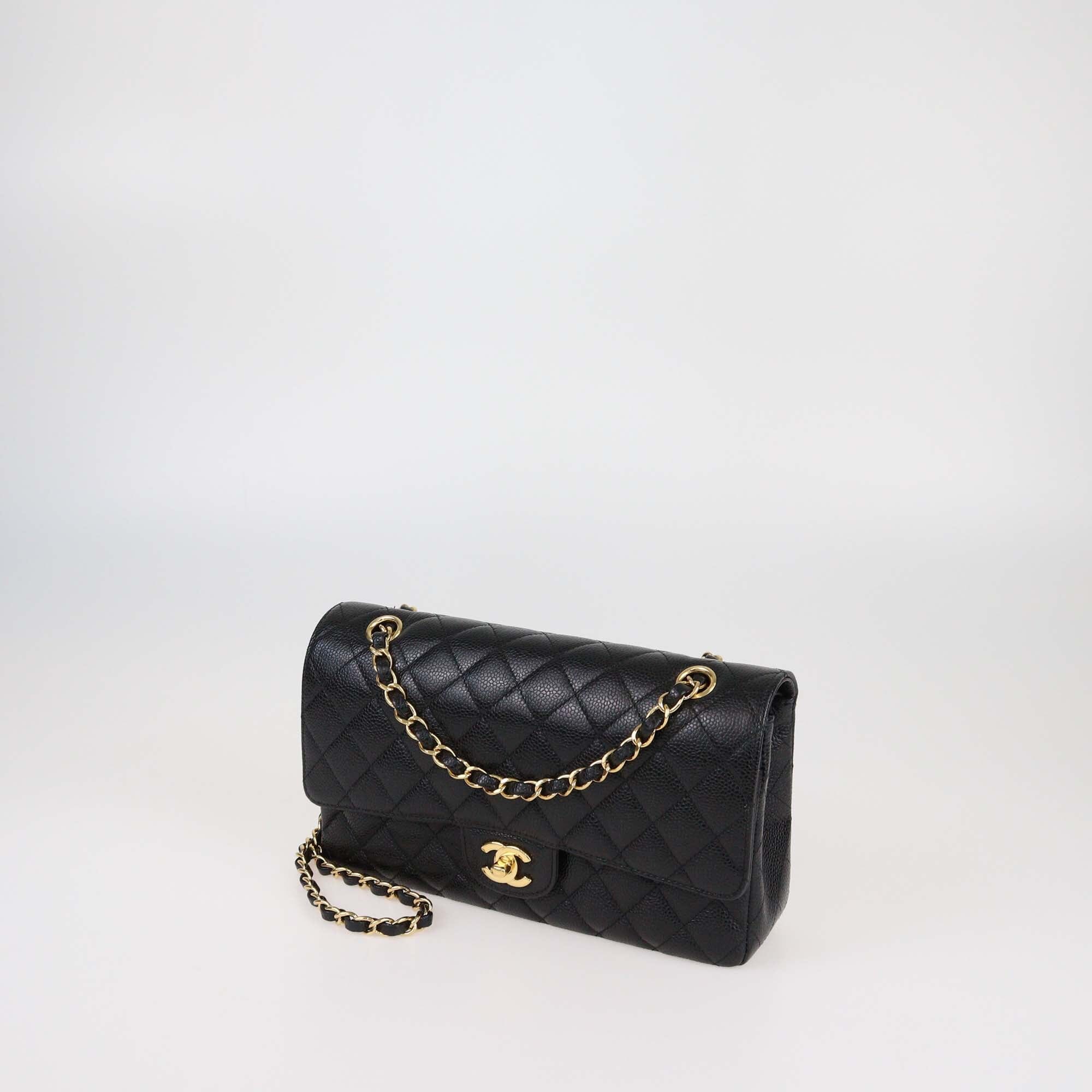 Chanel Black Quilted Caviar Leather Medium Classic Double Flap Bag Womens Chanel 