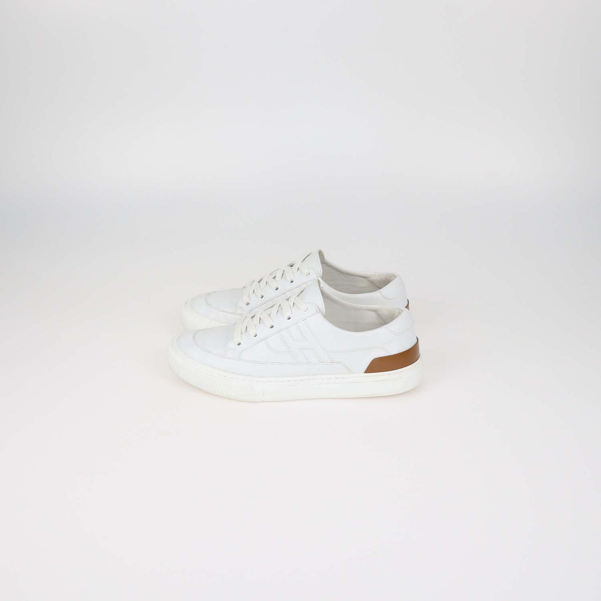 Hermes White Leather Deep Low Top Sneakers