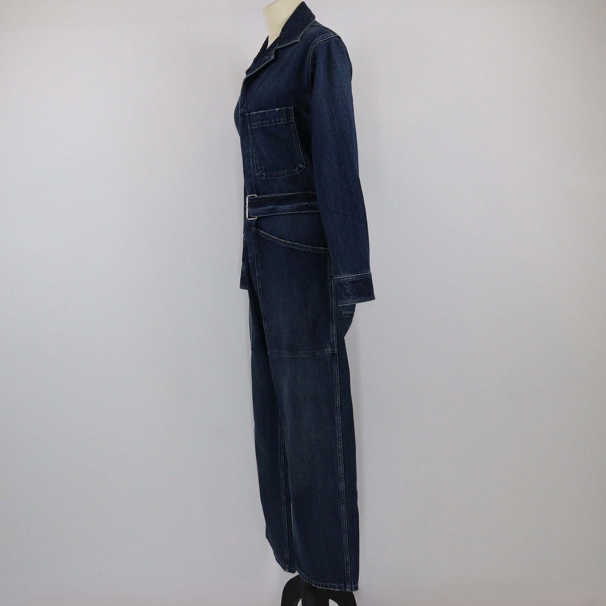 Christian Dior Navy Blue Belted Denim Jumpsuit Womens Christian Dior 