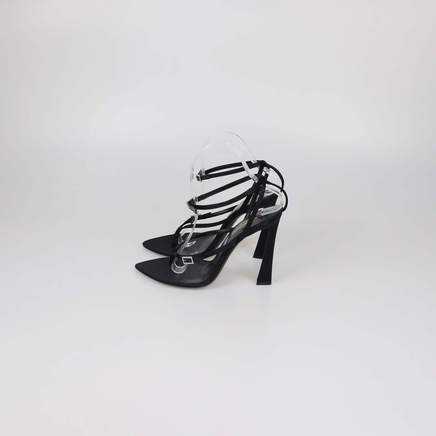 Saint Laurent Black Satin Nadja Ankle Strap Sandals