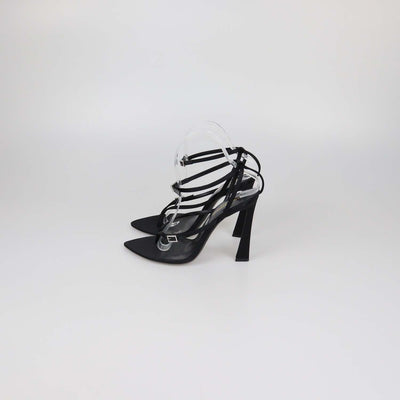 Saint Laurent Black Satin Nadja Ankle Strap Sandals