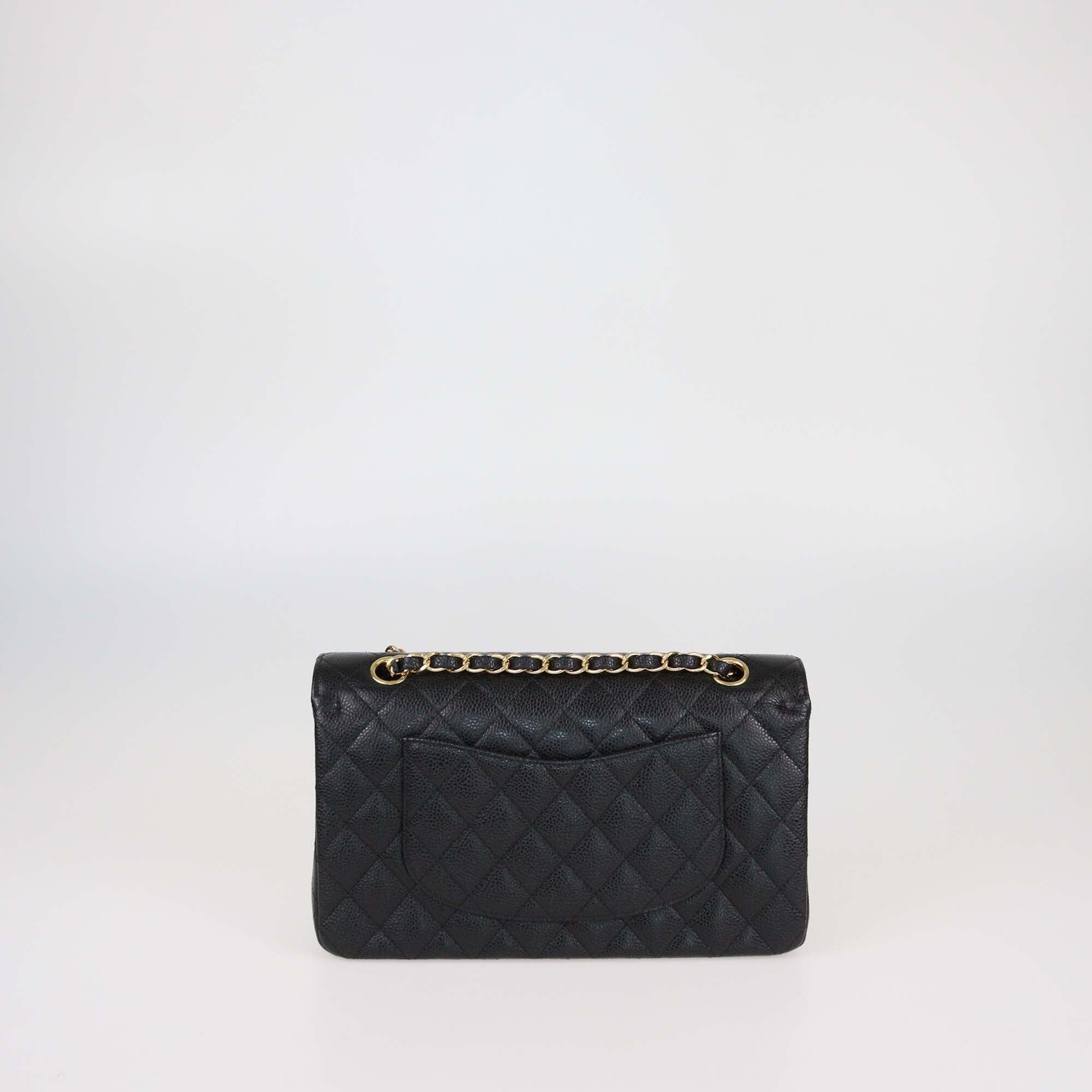 Chanel Black Quilted Caviar Leather Medium Classic Double Flap Bag Womens Chanel 
