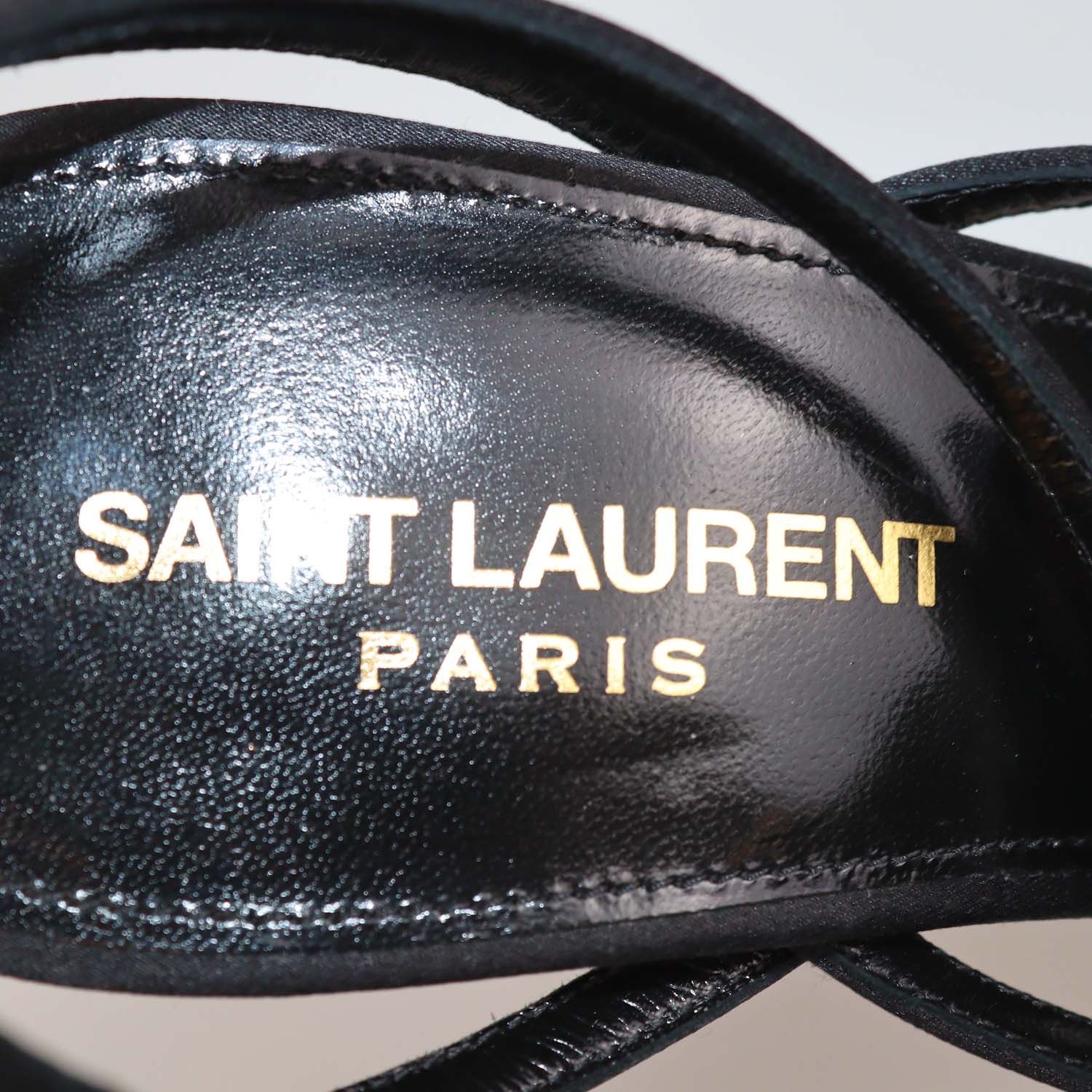 Saint Laurent Black Satin Nadja Ankle Strap Sandals