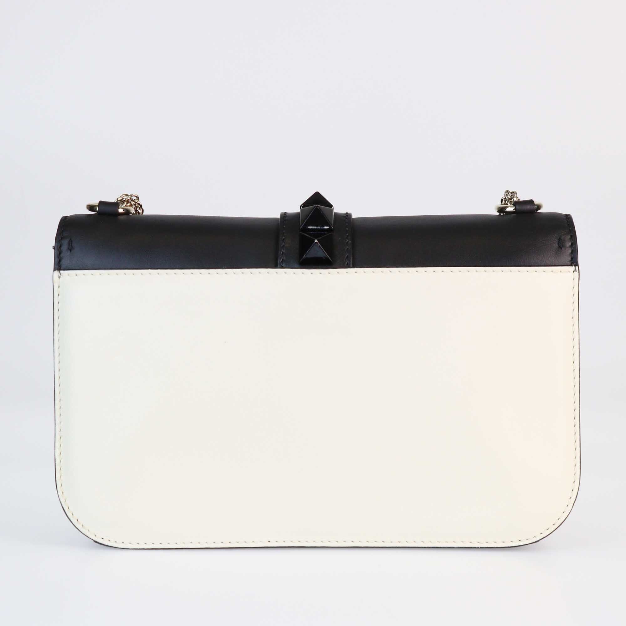 Valentino Black/Offwhite Medium Rockstud Glam Lock Flap Bag Clothing Valentino 