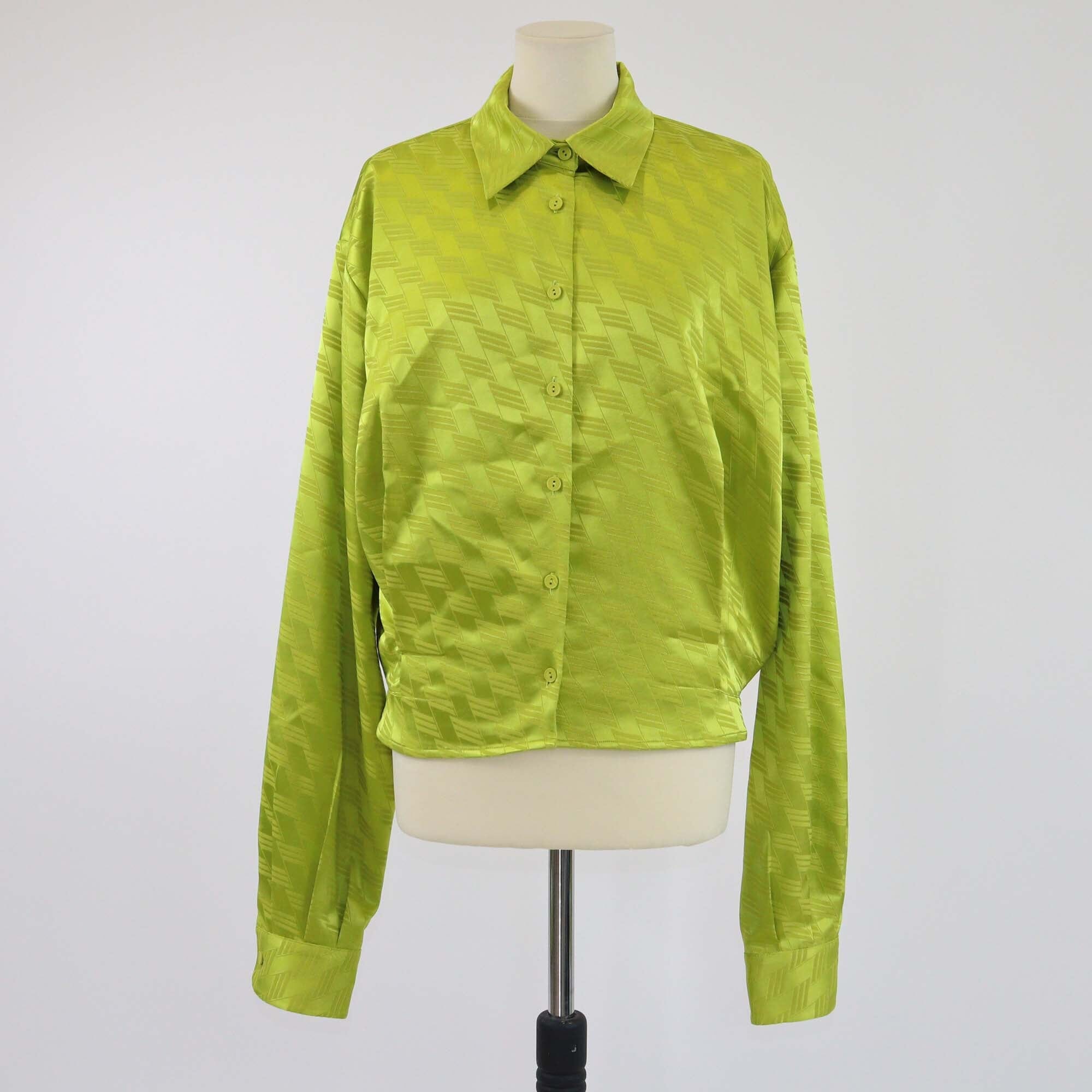 The Attico Metallic Green Long Sleeve Button Up Shirt Womens The Attico 