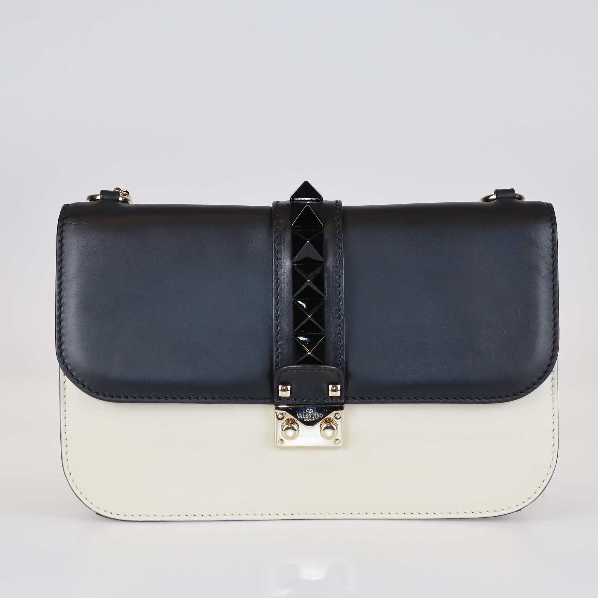 Valentino Black/Offwhite Medium Rockstud Glam Lock Flap Bag Clothing Valentino 