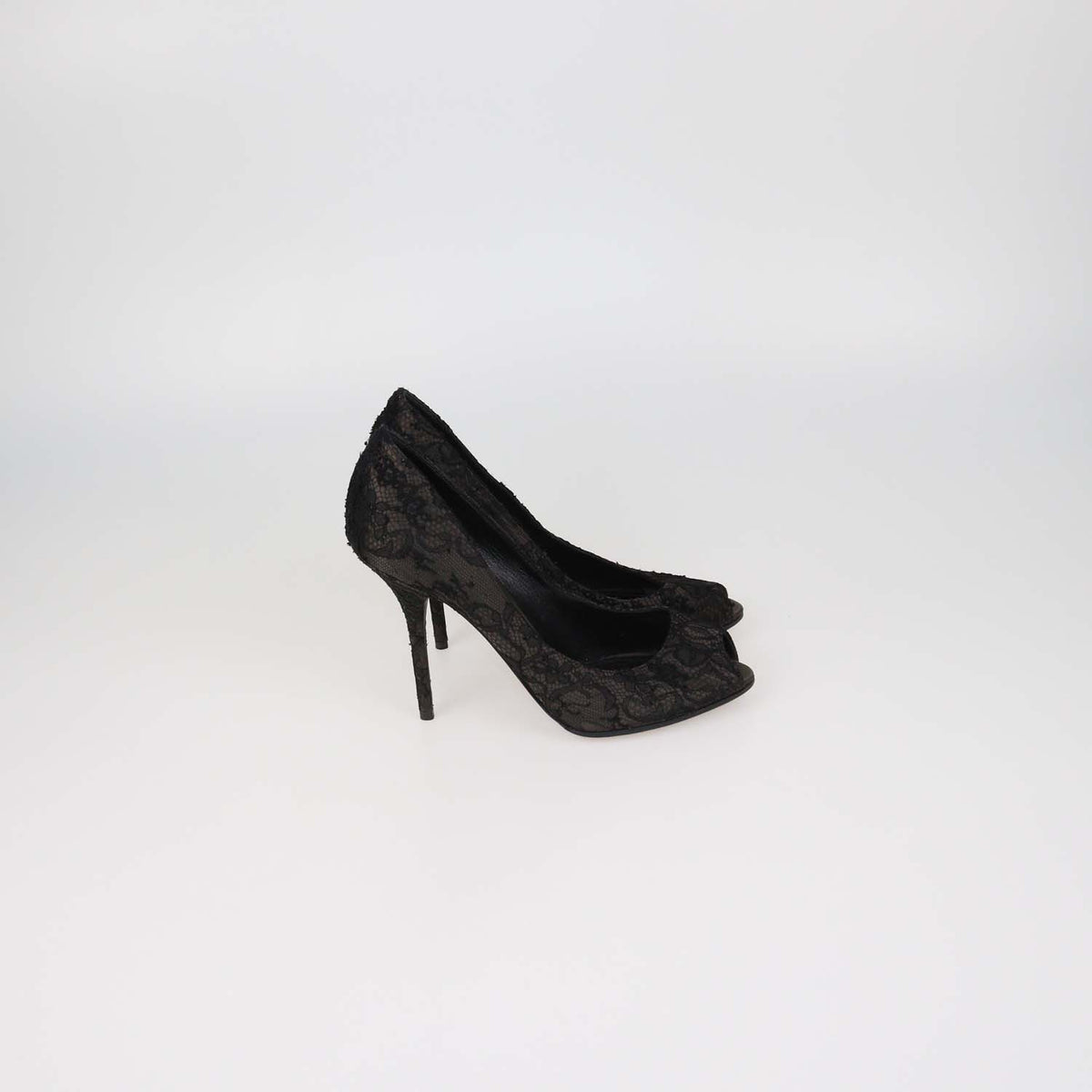Dolce & Gabbana Black Floral Lace Peep Toe Pumps