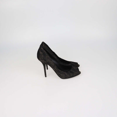 Dolce & Gabbana Black Floral Lace Peep Toe Pumps