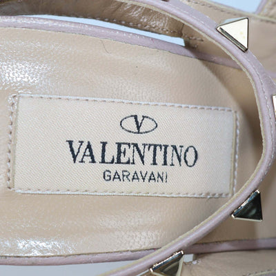 Valentino Beige Patent Leather Rockstud Ankle Strap Pumps