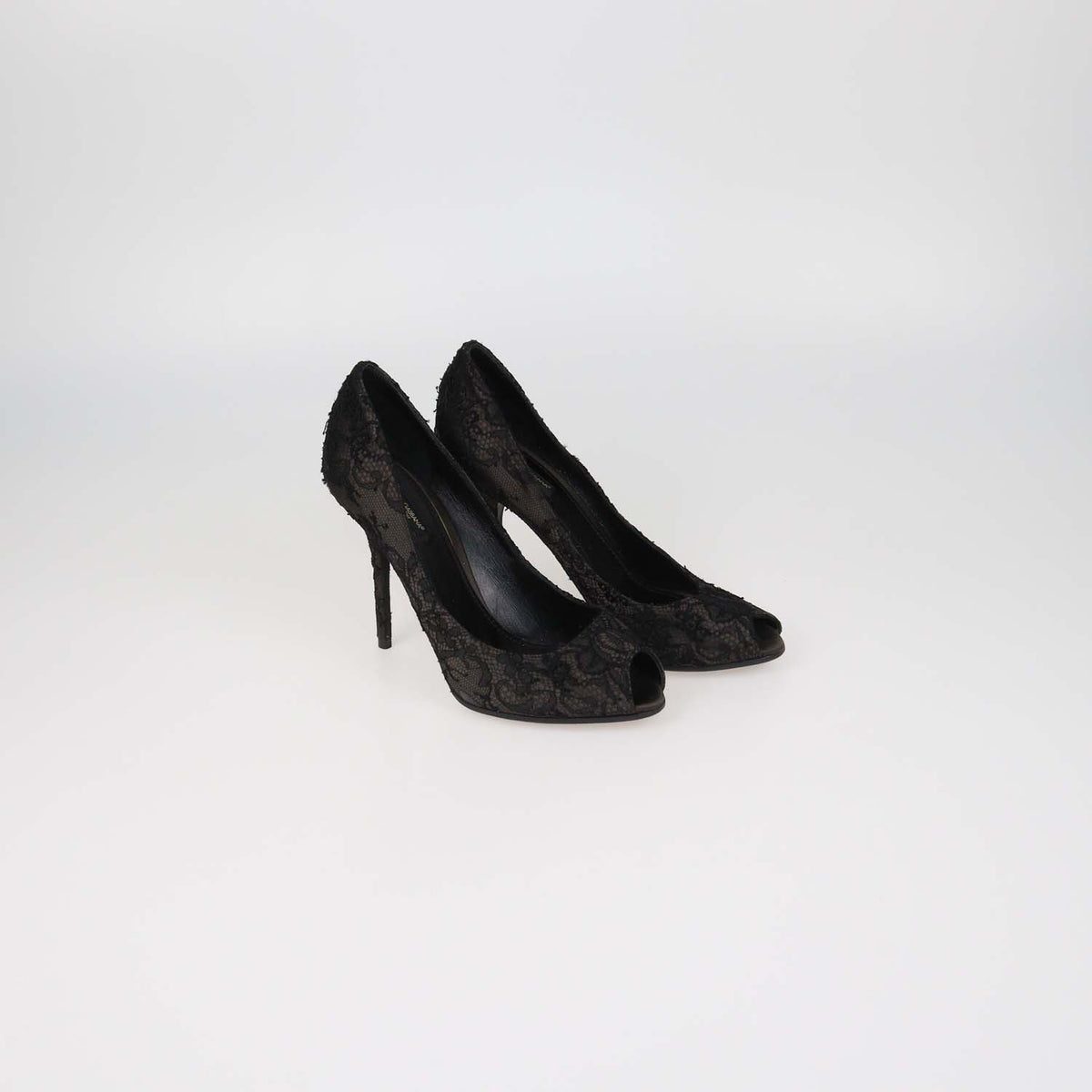 Dolce & Gabbana Black Floral Lace Peep Toe Pumps