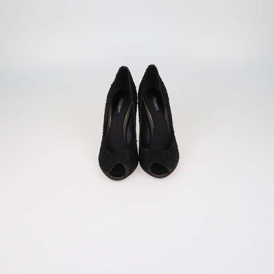 Dolce & Gabbana Black Floral Lace Peep Toe Pumps