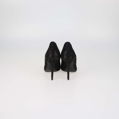 Dolce & Gabbana Black Floral Lace Peep Toe Pumps