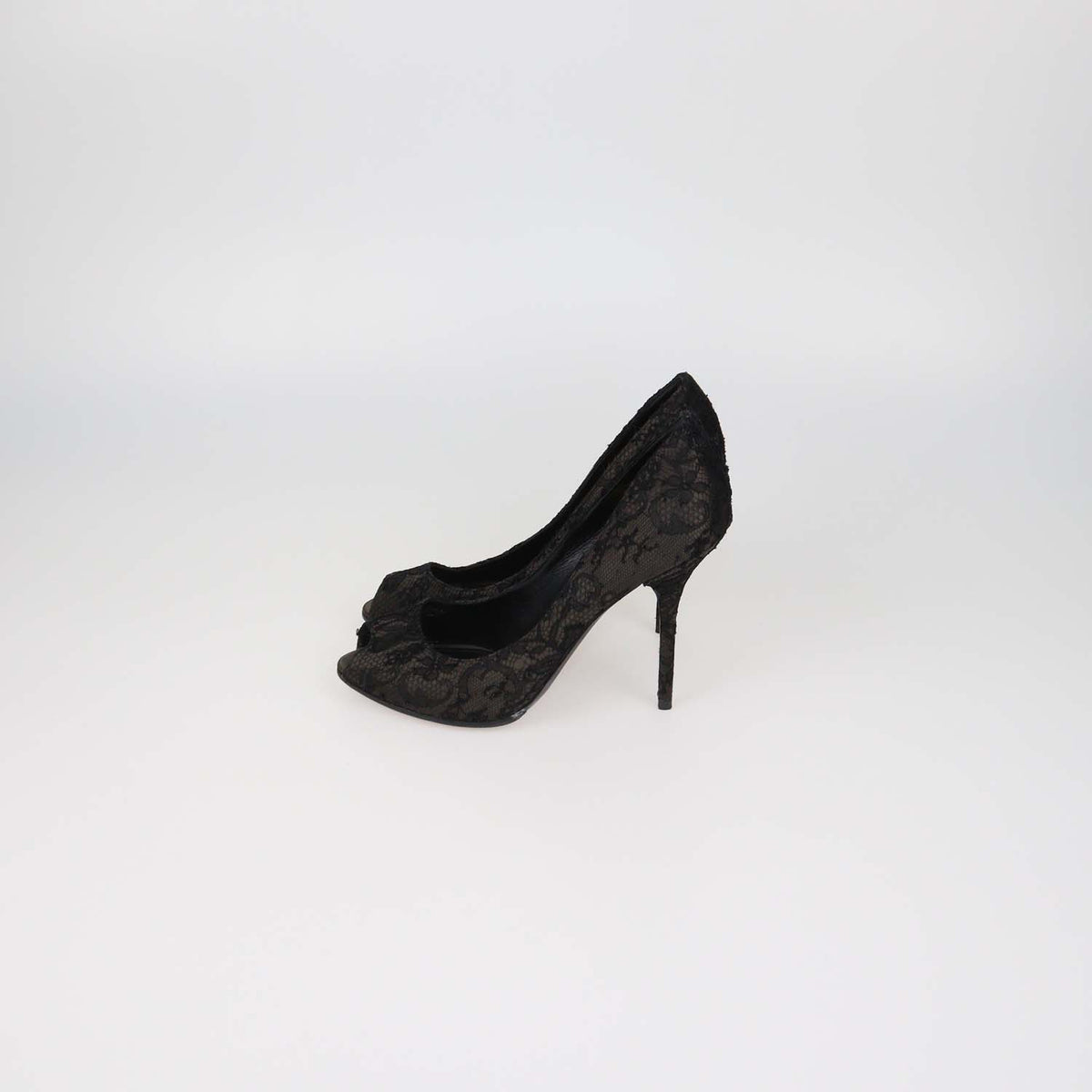 Dolce & Gabbana Black Floral Lace Peep Toe Pumps