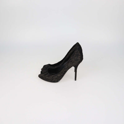 Dolce & Gabbana Black Floral Lace Peep Toe Pumps